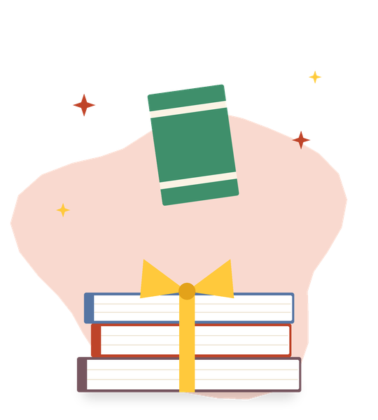 كومة كتبٍ مربوطة بشريطٍ كالهديّة