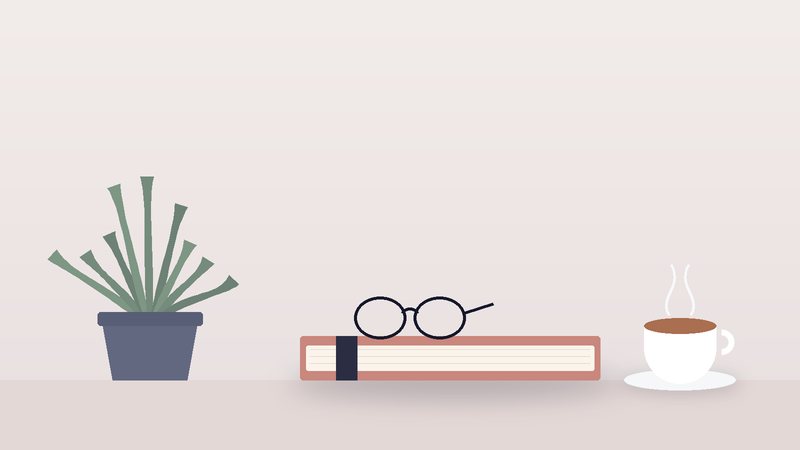 كتابٌ ونظّارة وفنجان بجانب نبتة