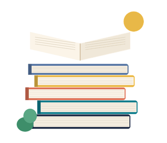 رصّةٌ من الكتب يعلوها كتابٌ مفتوح