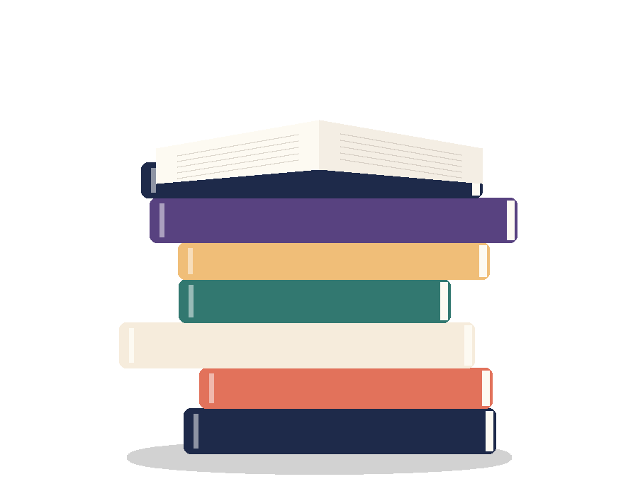 رصّة كتبٍ يعلوها كتابٌ مفتوح