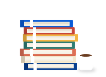 كتبٌ ورقيّة مكدّسة وفنجان