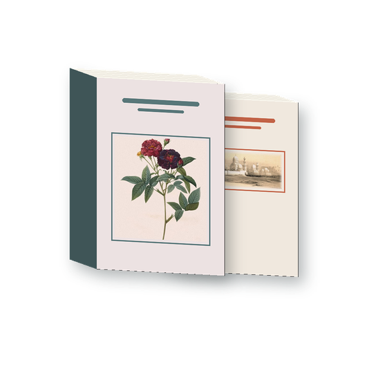 رسمٌ لكتابين قائمين بغلافين مزخرفين